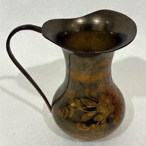 Vintage Floral Brass Pitcher